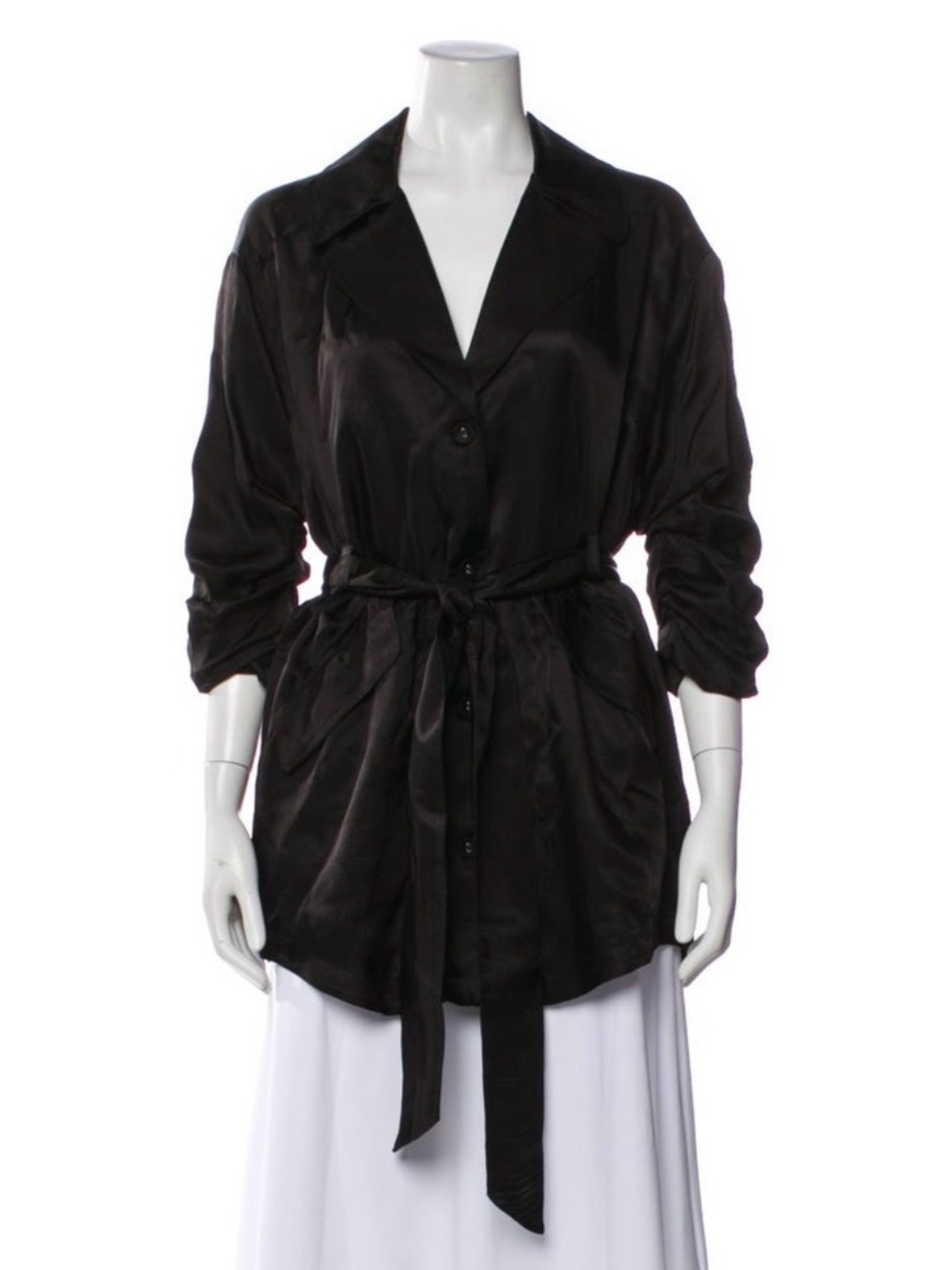 cinq à sept Black Satin Tie-Waist Blazer Jacket
